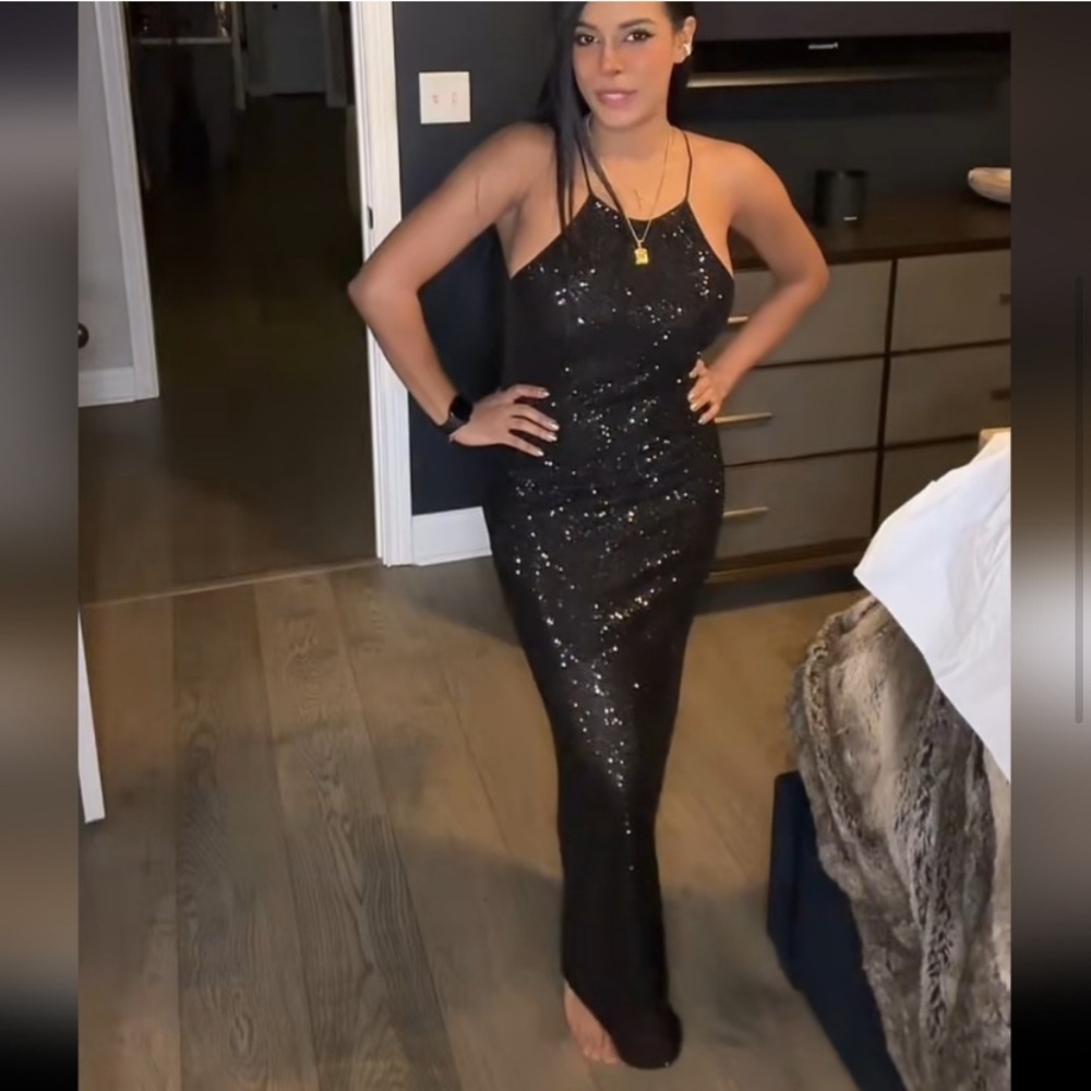 Zara * sequin long dress gown black midi maxi, S - Picture 8 of 9